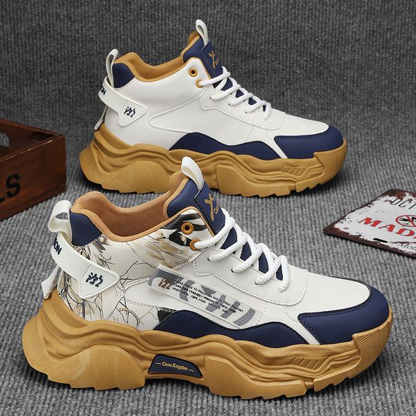 All-match Casual Teenager Running Anti-slip Basketball Sports Leather Waterproof And High-heightening Daddy Shoes_desvips.com