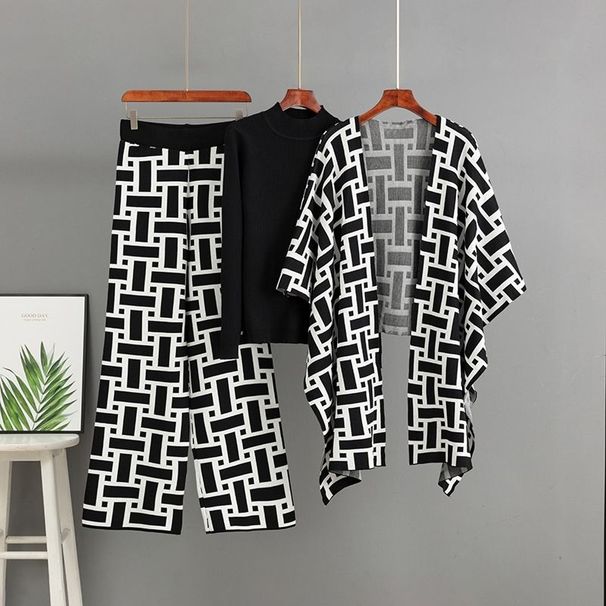 European Station Autumn Winter Women's Clothing 2025 New Elegant Solid Color Base Shawl Cardigan Wide-Leg Pants Knitted_desvips.com