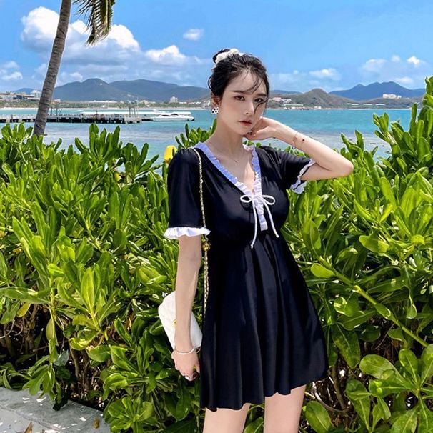 Swimsuit Women With Small Bust, One-Piece, Boxer Conservative, Tummy-Covering, Fresh Style, Suitable For Hot Springs,_desvips.com