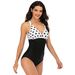 Black And White Polka Dot Swimsuit Half-Print Sexy Conservative One-Piece Swimwear For Women_desvips.com