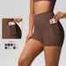 Women’s Clothing Sanded Solid Color Pocket High Waist Tight High Elastic Yoga Shorts Sports Running Fitness Three Quarter Pants Women_desvips.com