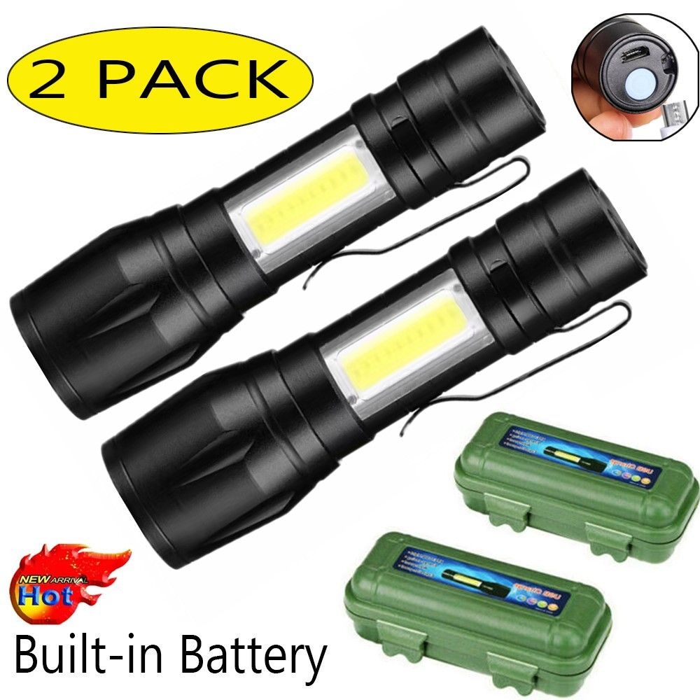 2 Stück Klein Mini Superhell 3-Modi Zoombare COB LED Fackel Lampen Handgerät USB Wiederaufladbar Taschenlampen Mit Gürtelclip, Box_desvips.com