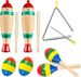 Guiro Adult Maracas, Egg Shaker, 6inch Approximately 15.2cm Musical Steel Triangles, Colorful Wooden Latin Percussion_desvips.com