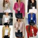 Women's round neck long-sleeved solid color cardigan casual versatile sequined jacket_desvips.com