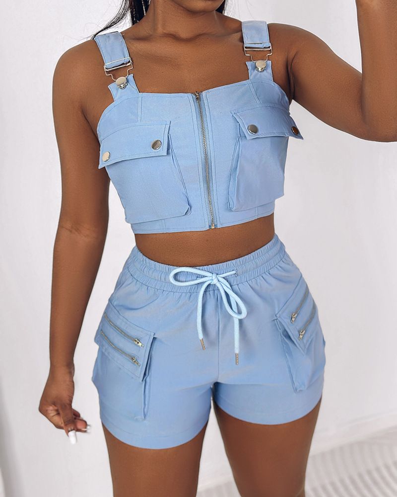Women's Clothing suspender vest + shorts set_desvips.com