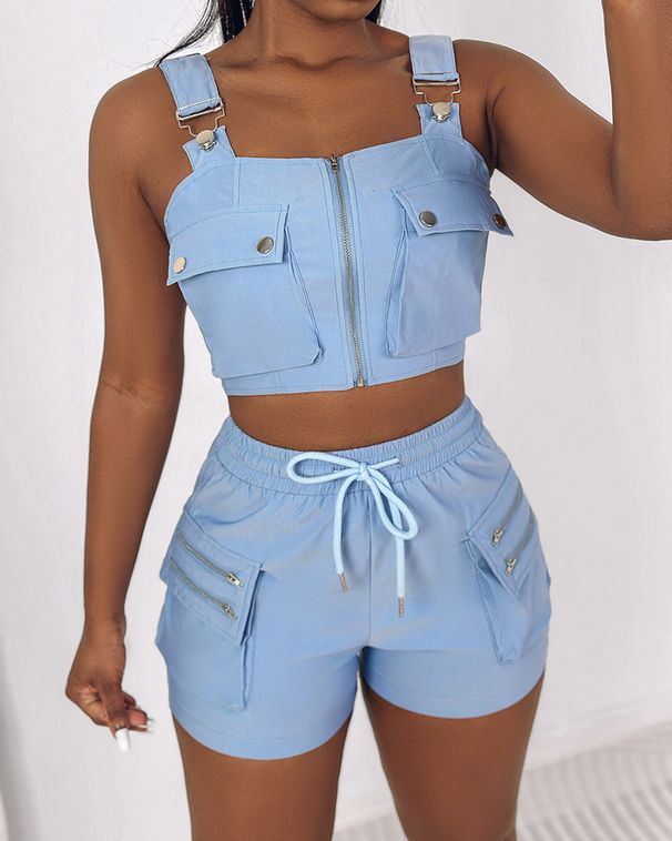 Women's Clothing suspender vest + shorts set_desvips.com