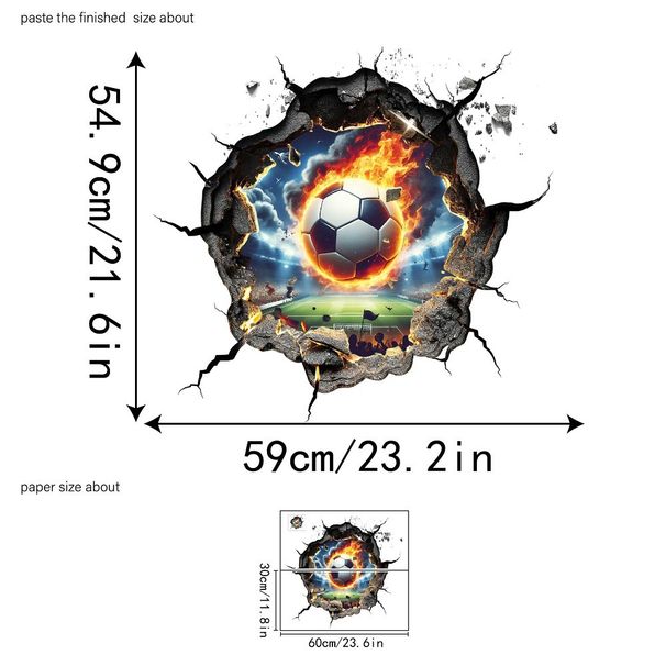 30x60cm Firepower Football Hole Breaking Wall Sticker Soccer Match Celebration Wall Decor Sport Boy Happy Birthday Party Decors_desvips.com