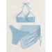 Women's 3 Piece Swimsuit Neck Ring Bikini Set With Cover Skirt_desvips.com
