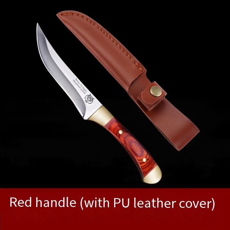 Authentic Mongolian Style Curved Meat Knife - Handcrafted Stainless Steel Blade With PU Leather Sheath (Red/Green/Blue Handle)_desvips.com
