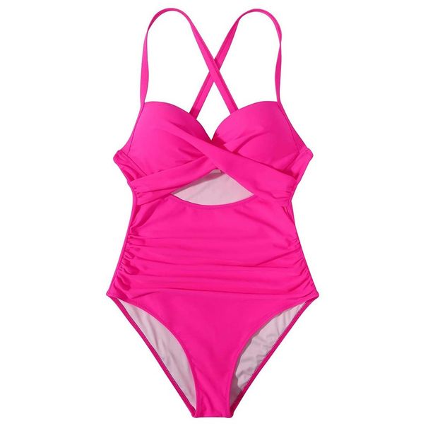 Hot Girl New Women's Sexy Hollow Out Push-Up Large And Small Chest Slimming Front Cross One-Piece Swimsuit For Women_desvips.com