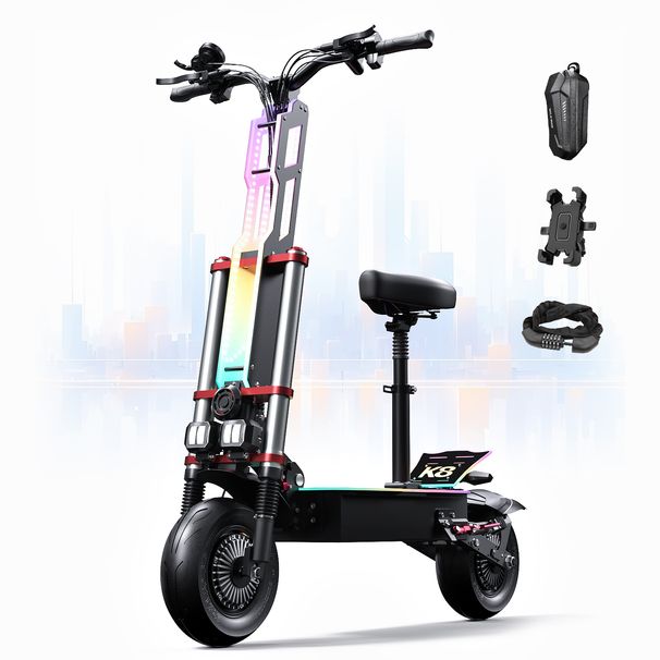 Patinete Eléctrico TIFGALOP, Motores Duales De 6000 W, Batería De Litio De 60 V Y 38 Ah, Autonomía De 100 Km, Neumáticos De 12 Pulgadas._desvips.com