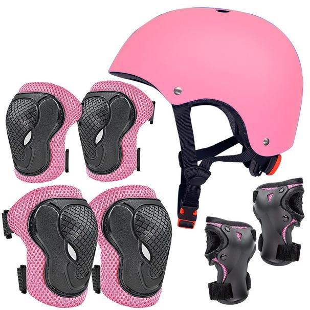 Kids Protective Gear Set For Skating, Cycling, Yoga & Snow Sports - Adjustable Knee Elbow Wrist Guards & Helmet_desvips.com