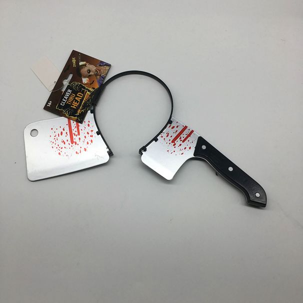 Halloween Props Piercing The Head Blood Kitchen Knife Horror Party Zombies Cosplay Prank Saw Headband Simulation Axe_desvips.com