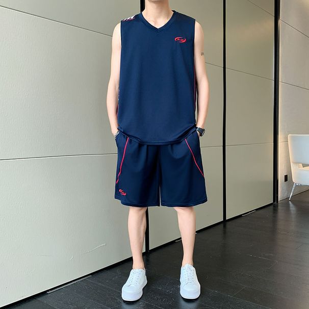 Ice Silk Vest Jersey Sleeveless T-Shirt Sports Short Sleeve Men's Quick-Dry Five-Point Shorts Summer Set Basketball_desvips.com