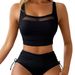2026 New Tankini European And American Foreign Trade Solid Color Mesh Splicing High Waist Drawstring Two-Piece Bikini_desvips.com