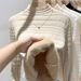 Women's Fleece-Lined Knit Sweater Semi-Turtleneck Thermal Long Sleeve Top For Winter (Includes Necklace) - Soft Faux Mink Fabric, Slim Fit, Pure Color_desvips.com