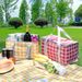 Picnic Basket Foldable Thermal Cooler Tote For Camping Outdoor Plaid Pattern Insulated Food Carrier With Leakproof Base_desvips.com
