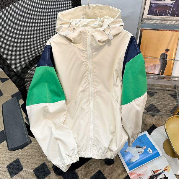 Patchwork Hooded Men And Women Spring & Fall Hiking Loose Jacket_desvips.com