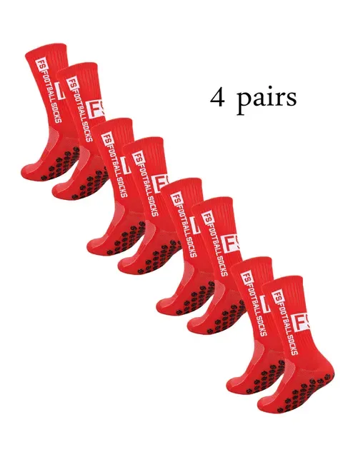 4 Pairs Of New FS Mid Tube Glued Football For Sports Training Competition, Non Slip And Breathable Socks_desvips.com