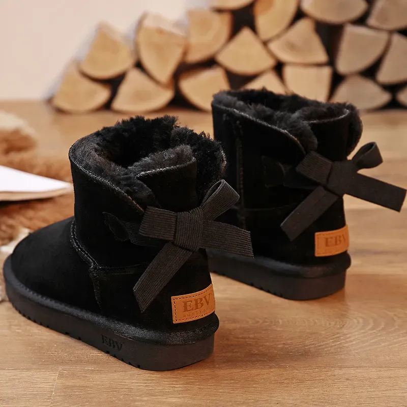 EBV Designer Free Shipping High Quality Cowhide Bow Snow Boots Genuine Leather Keep Warm Outdoor Non Slip Thick Cotton_desvips.com
