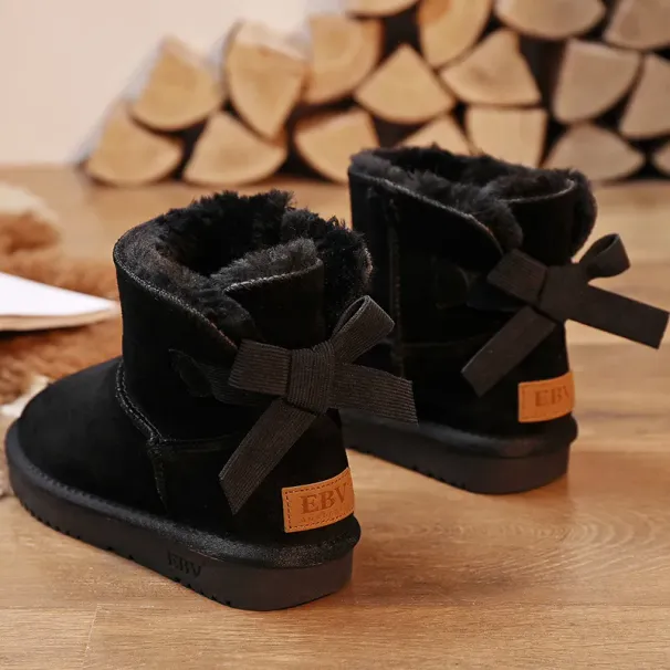 EBV Designer Free Shipping High Quality Cowhide Bow Snow Boots Genuine Leather Keep Warm Outdoor Non Slip Thick Cotton_desvips.com