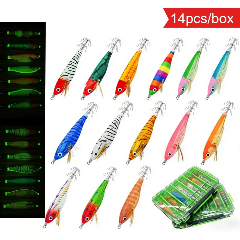 14pcs/box Egi 10cm Glow Horizontal Squid Jig Large Octopus Baits UV Shrimp Lure Saltwater Cuttlefish Tackle_desvips.com