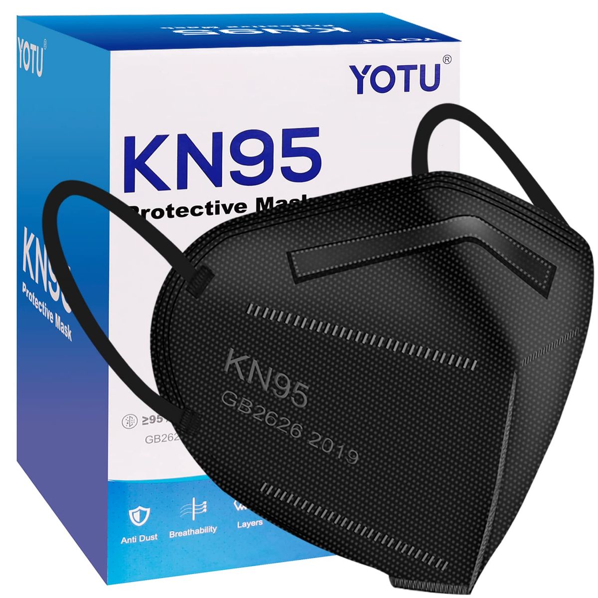 YOTU KN95 Face Masks 60 Pieces, 5-Layer Cup Dust Mask With 95% Filter Efficiency, Suitable For Home, Work, And Restaurants_desvips.com