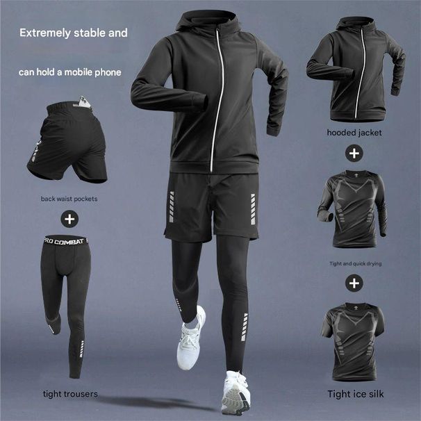 Men's Sports Suit Quick Drying Clothes Spring And Autumn Morning Running Clothes Fitness Clothes Running Tights Cycling Clothes Outdoor Leisure Suit_desvips.com