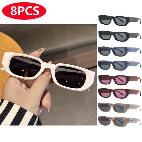 Hiking Camping 8pcs Rectangular Anti Light Sets Women Fashion UV Resistant Glasses INS Simple Style Eyeglasses Unisex_desvips.com