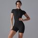 New European And American Summer Zipper Short Sleeve Shorts Yoga For Women Dance Fitness Tight Sports Jumpsuit_desvips.com
