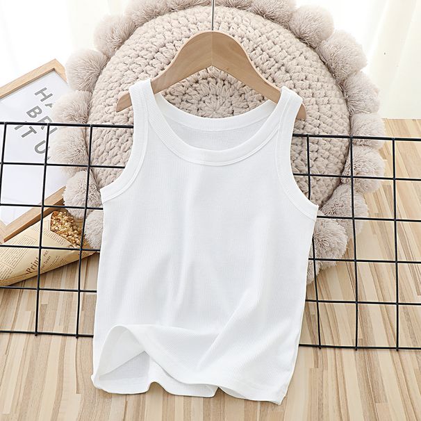 Eco-Cotton Wood Fiber Children's Ribbed Vest Boys And Girls, Round Neck, Summer Style, Sleeveless, Suitable For Older_desvips.com