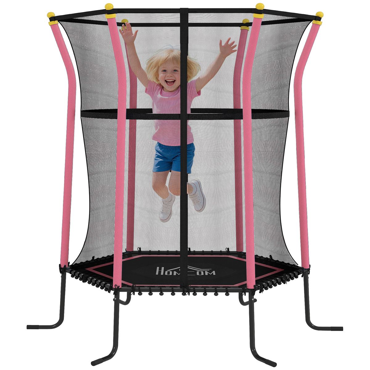 Cama Elástica Infantil Trampolín Para Niños +3 Años Con Red De Seguridad Ø163,5x190 Cm Rosa_desvips.com