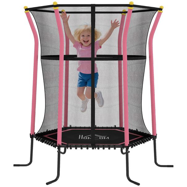 Cama Elástica Infantil Trampolín Para Niños +3 Años Con Red De Seguridad Ø163,5x190 Cm Rosa_desvips.com