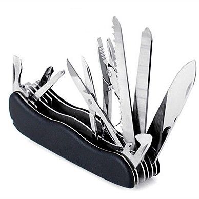 Stainless Steel Multi Functional Knife 111mm Large Weighted Camping Outdoor Tool With 21 Functions Lifesaving Black Multi-Purpose_desvips.com