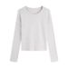 Straight Shoulder Crew Neck Slim Long-sleeved T-shirt Women's 2025 Autumn New Pinched Waist Short Slimming Women's Top Base Shirt_desvips.com