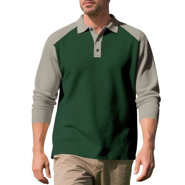 American-style Men's Polo Shirt For Autumn And Winter In Foreign Trade, Color-blocked Casual Golf Lapel Long-sleeved T-shirt As The Base Layer_desvips.com