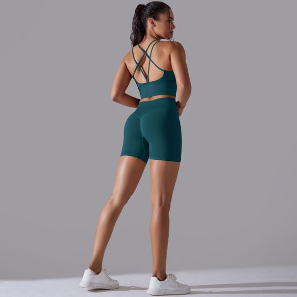 Seamless Knitted Solid Color Beauty Back High Elastic Tight Yoga Running Fiess Suit Two Piece Set For Women_desvips.com