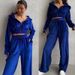 Women's Clothing Suit Solid Color Long Sleeve Zipper Hoodie Lace up Pants Two piece Set_desvips.com