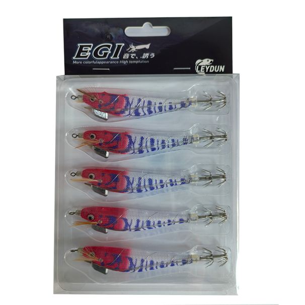 LEYDUN Luminous Squid Jig Wood Shrimp Purple Deep Sea Cuttlefish Hanchi Egi 5pcs/set Fishing Lures Saltwater Baits_desvips.com