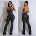 Women's solid color hot diamond sleeveless halterneck trousers jumpsuit_desvips.com