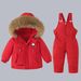 Warm Winter Snowsuit For Toddlers - Insulated Waterproof Ski Outfit With Hood, Two-Piece Set For Girls (80-120cm, Black/Red/Blue/Pink/Beige)_desvips.com