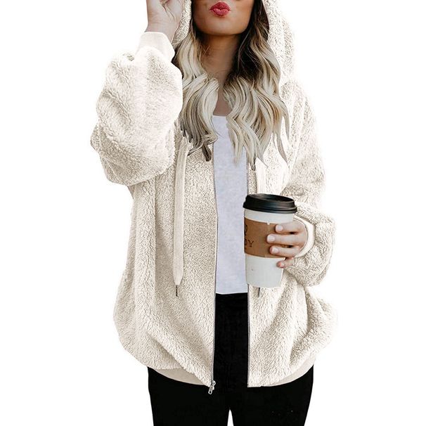 2020 Women's Plush Hooded Sweatshirt, European American Style, New Autumn And Winter Casual Loose Zipper Cardigan Jacket_desvips.com