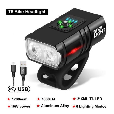 Dual T6 Strong Light Long Range With Electric Display Outdoor Riding Light Large Capacity Bicycle USB Charging Headlight_desvips.com