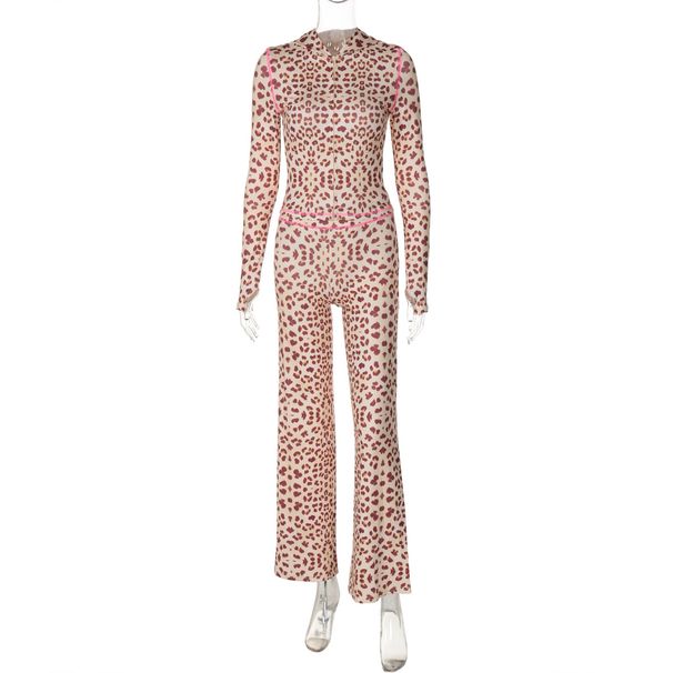 Cross-Border European And American Style 2026 Summer New Fashion Hooded Cardigan Top Leopard Print High Waist Tight Long_desvips.com