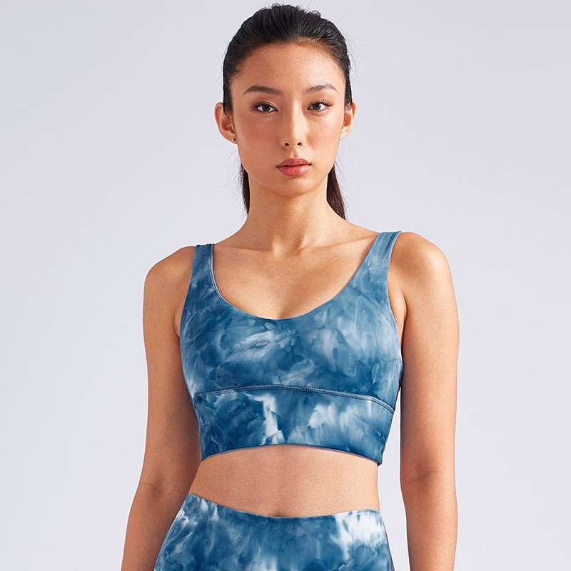 NOKO Dynamic National Trend Tie-dye Yoga Underwear Sports Fitness With Chest Pads Sexy Back Top Fitness Shockproof Sports Underwear_desvips.com