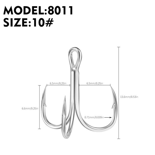 50PCS Saltwater Fishing Hook 14#-3/0# Anti-rusty Treble HooksTin Color Fishhooks 3X High-Carbon Steel High Strength_desvips.com