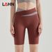 Women's High Waist Yoga Pants Color Block Crossover Hip Lifting Slimming Tight Fitness Outfit Red Five Point_desvips.com