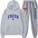 Printed Loose Spring Autumn Hooded Sweatshirt And Jogger Pants Set_desvips.com