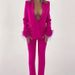 Women's clothing feather casual long-sleeved lapel suit jacket + casual slim-fit long trousers 2-piece set_desvips.com