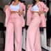 Women's Clothing Elegant Solid Color Split Sleeve Lapel Suit Pocket Straight Pants Suit_desvips.com
